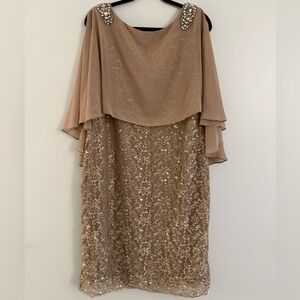 Chic Tan Lace Asymmetrical Dress with Embellishments